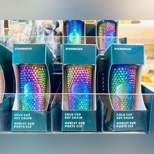 Starbucks Oil Slick Rainbow Studded Keychain FOB Keyring Cup Tumbler NWT US 2023